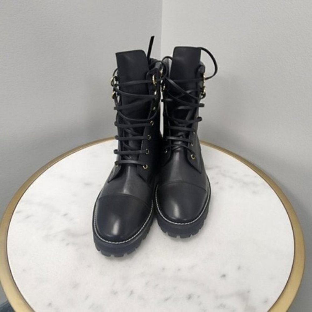 STUART WEITZMAN Lexy Leather Combat Boots Black Leather 9.5M - Picture 10 of 11
